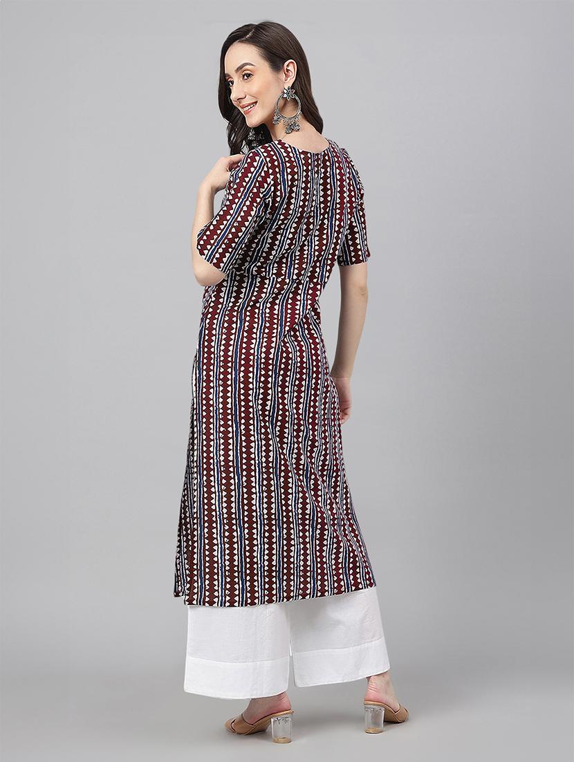 women maroon geometric printed straight kurta - 21660495 - Standard Image - 5