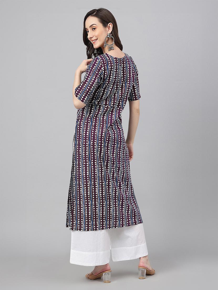 women purple geometric printed straight kurta - 21660496 - Standard Image - 5
