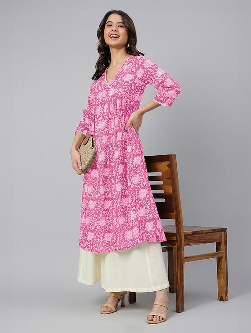 women three quarter sleeve a-line kurta - 21660498 - Standard Image - 0