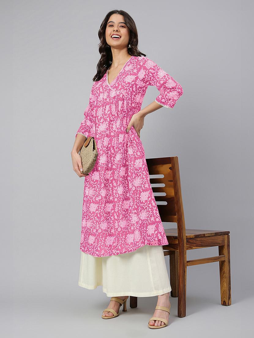 women three quarter sleeve a-line kurta - 21660498 - Zoom Image - 0