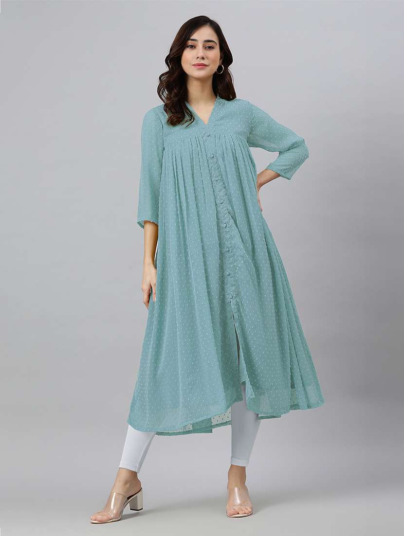 women self design three quarter sleeve flared kurta - 21660502 -  Zoom Image - 0