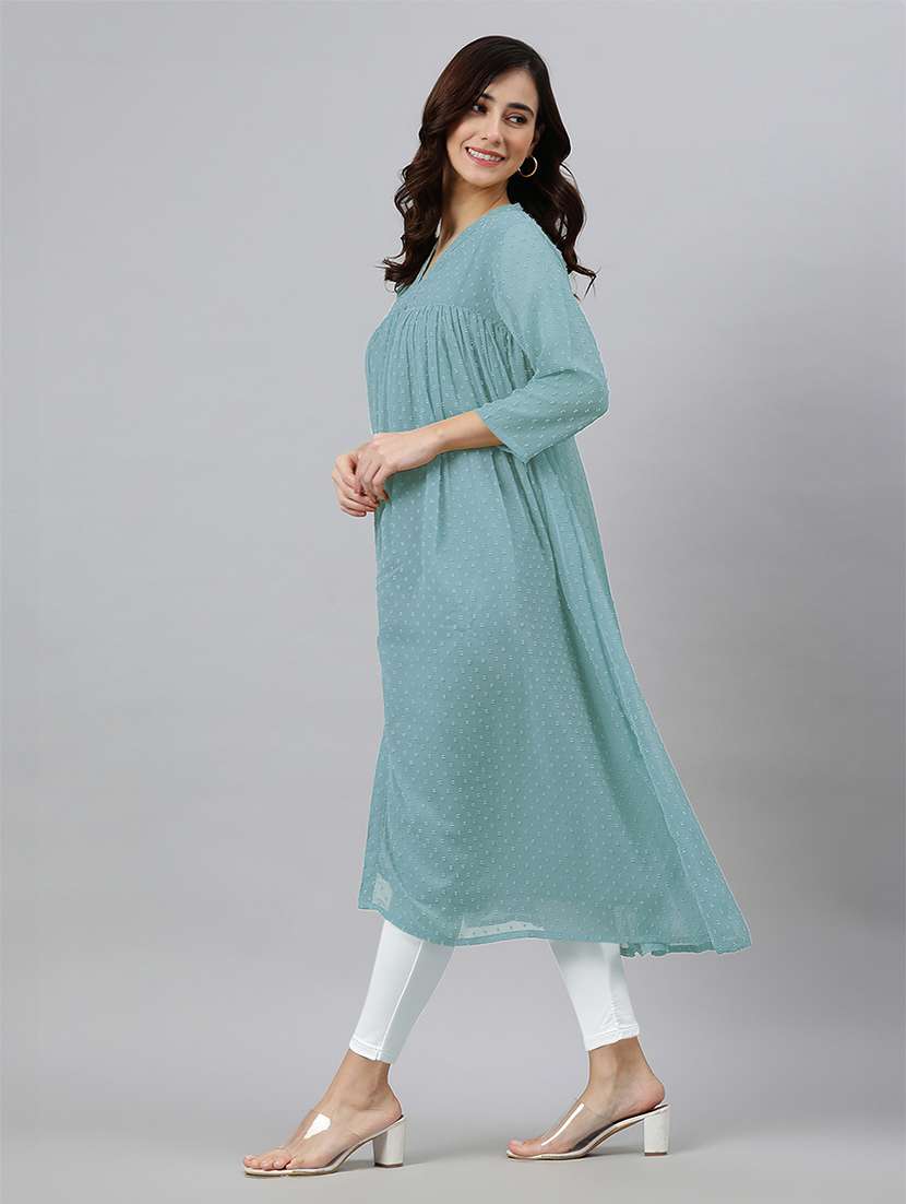 women self design three quarter sleeve flared kurta - 21660502 -  Standard Image - 3