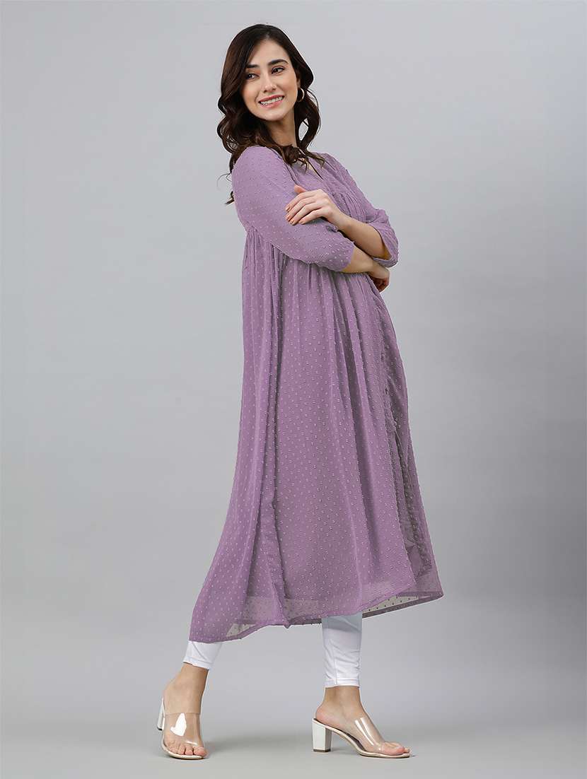 women self design three quarter sleeve flared kurta - 21660503 -  Standard Image - 3