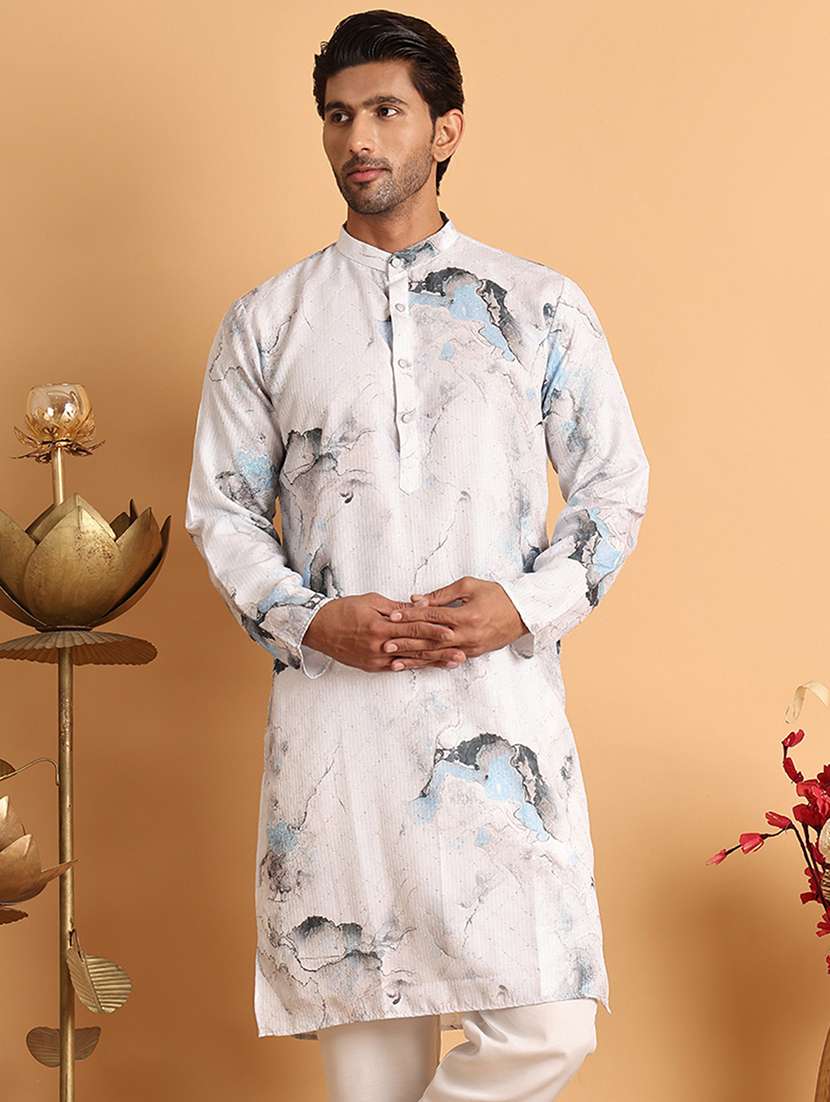 men printed mandarin neck long kurta - 21660518 -  Zoom Image - 0