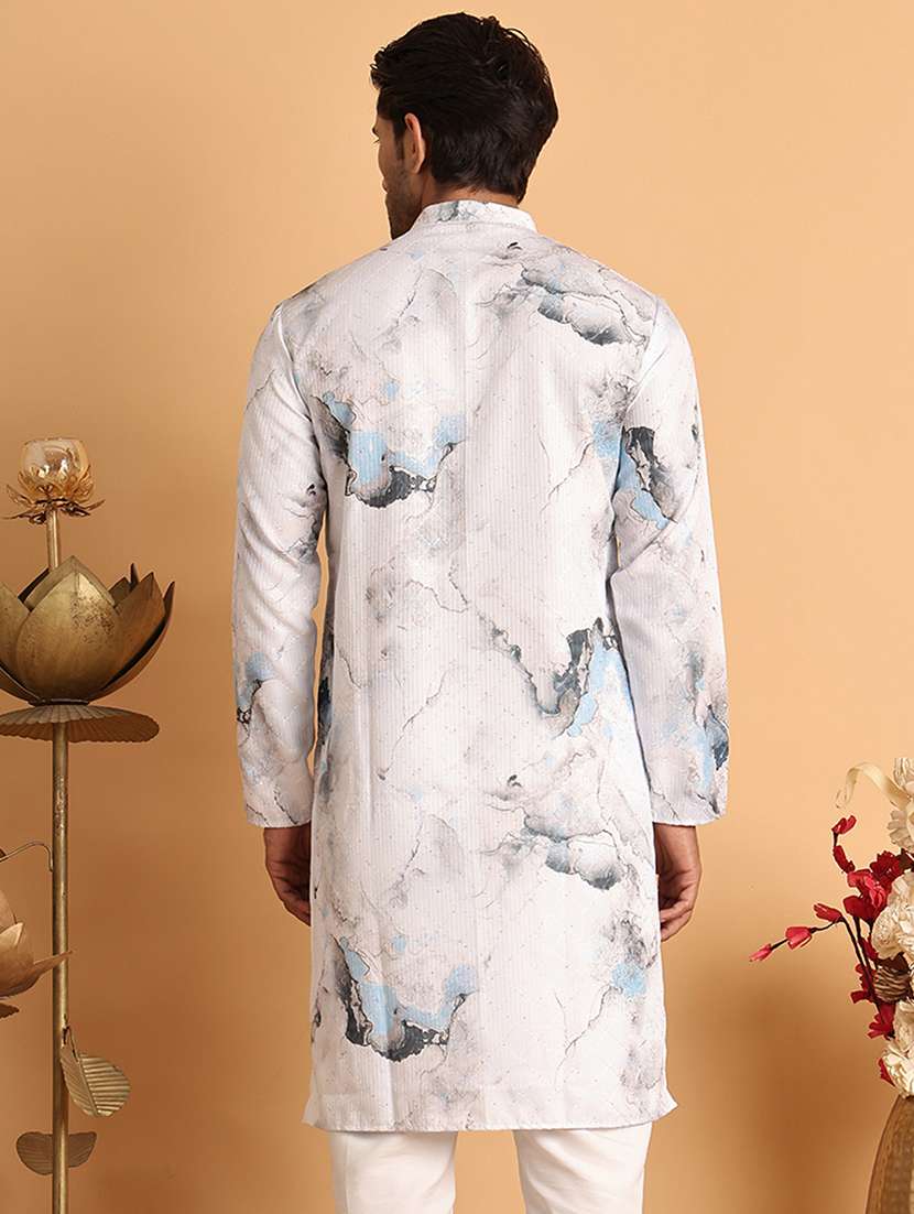 men printed mandarin neck long kurta - 21660518 - Standard Image - 3