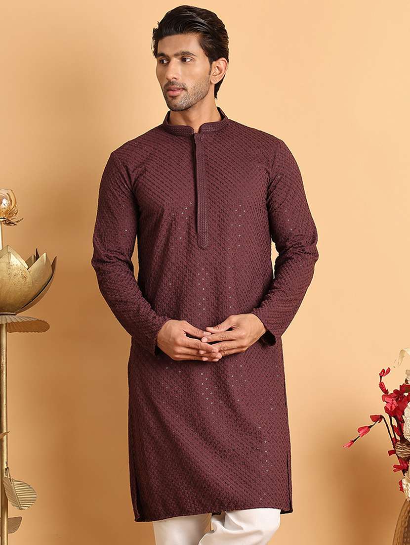 men embroidered mandarin neck long kurta - 21660522 -  Zoom Image - 0