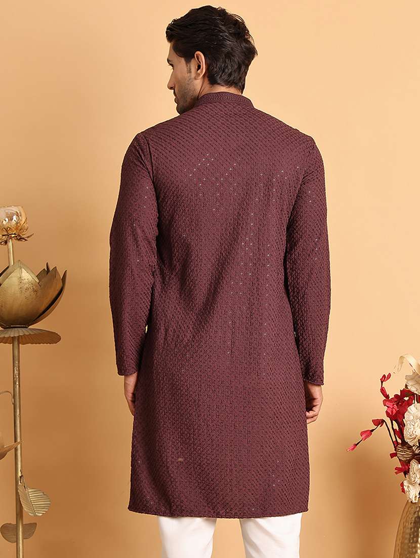 men embroidered mandarin neck long kurta - 21660522 - Standard Image - 3