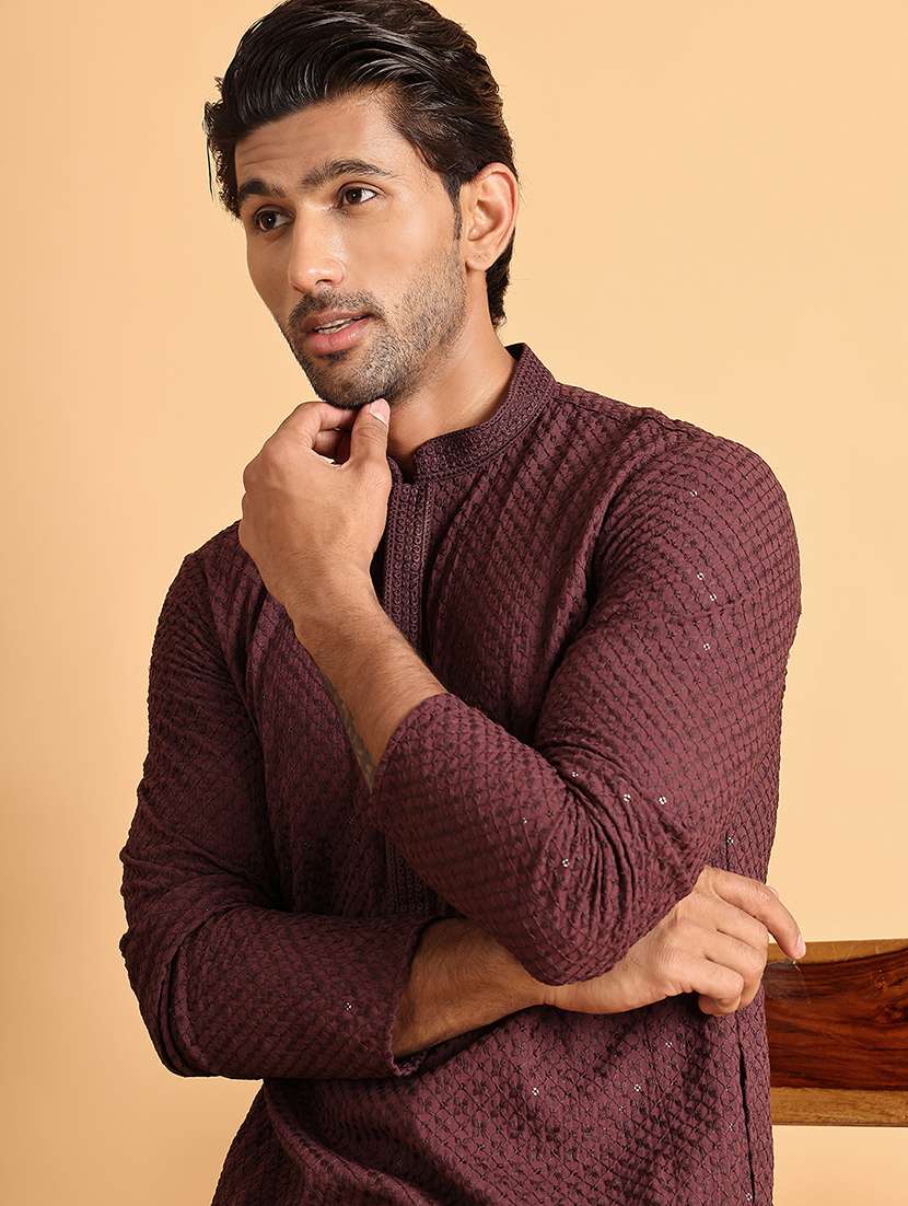 men embroidered mandarin neck long kurta - 21660522 - Standard Image - 5