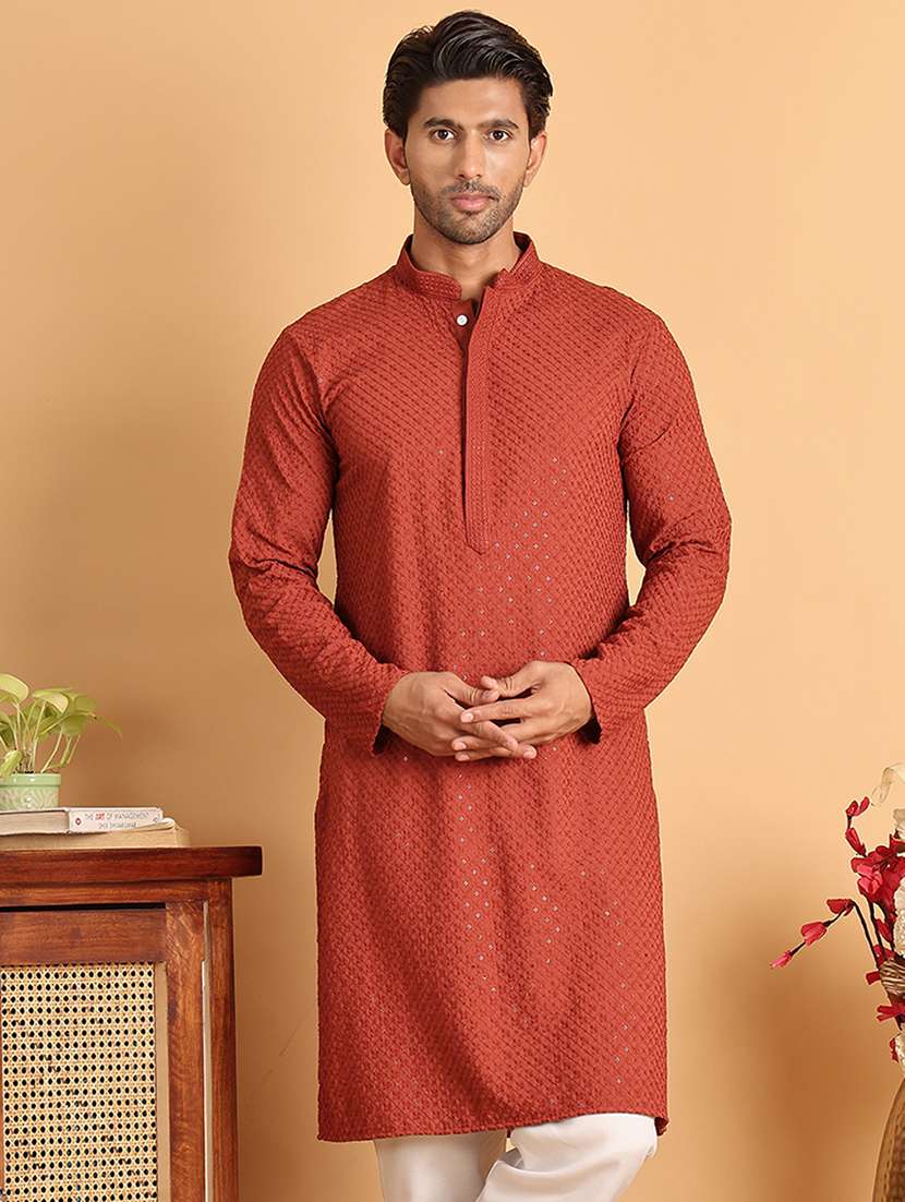 men embroidered mandarin neck long kurta - 21660523 -  Zoom Image - 0