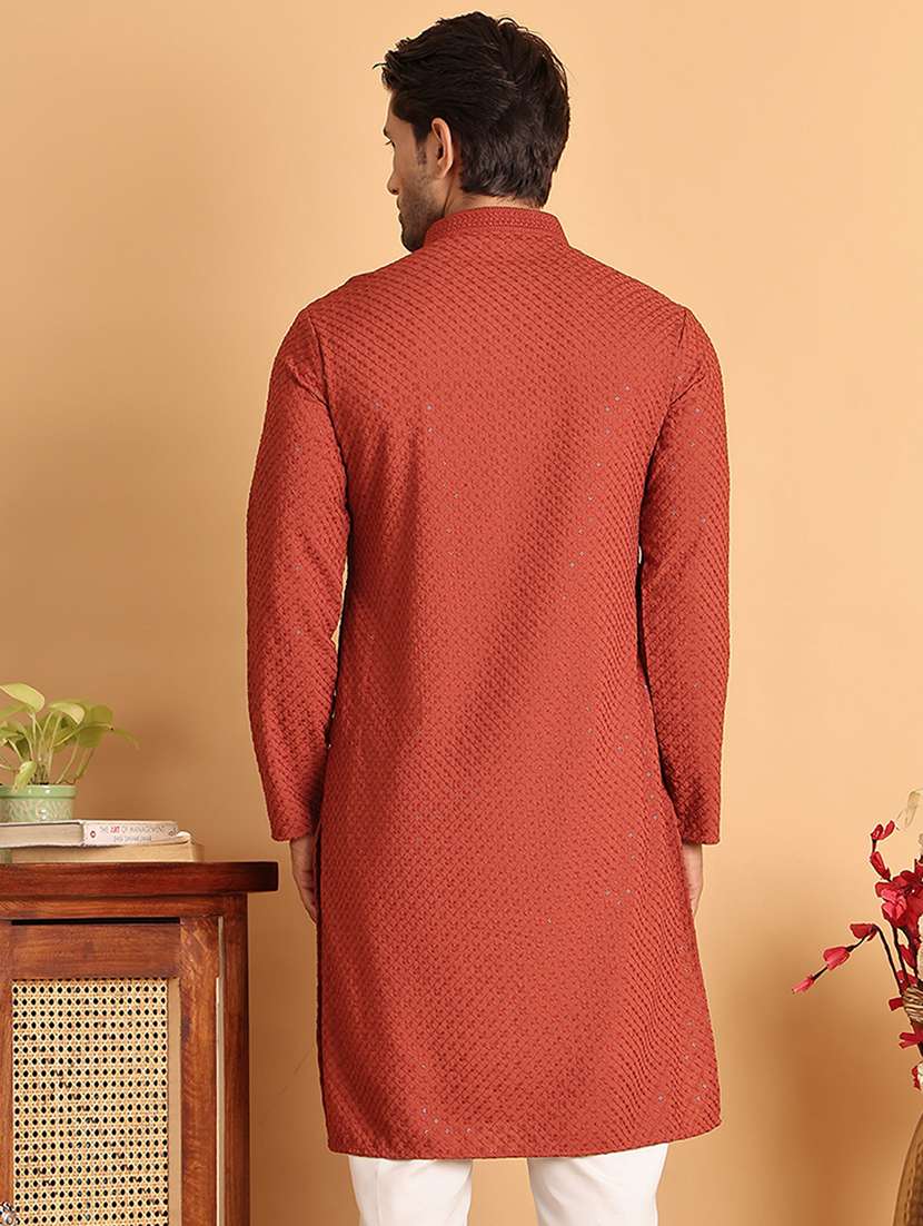 men embroidered mandarin neck long kurta - 21660523 - Standard Image - 3