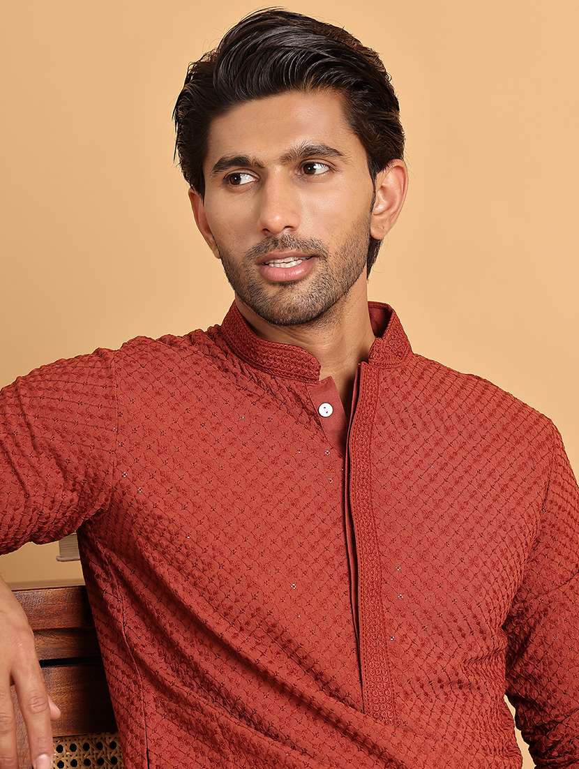 men embroidered mandarin neck long kurta - 21660523 - Standard Image - 5