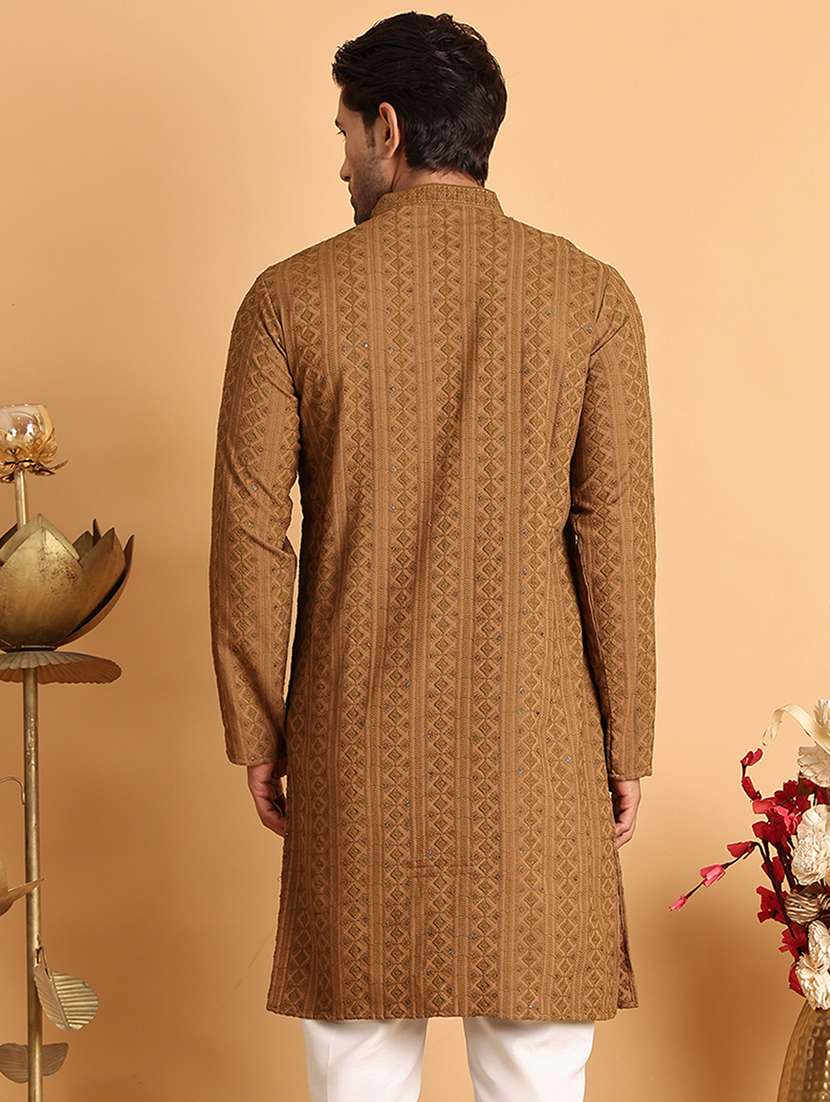 men embroidered mandarin neck long kurta - 21660524 -  Standard Image - 3