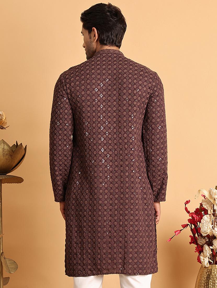 men embroidered mandarin neck long kurta - 21660529 - Standard Image - 3