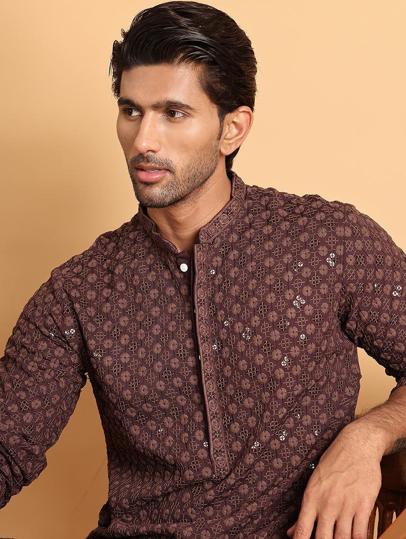 men embroidered mandarin neck long kurta - 21660529 - Standard Image - 5