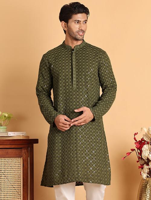 men embroidered mandarin neck long kurta - 21660532 -  Standard Image - 0