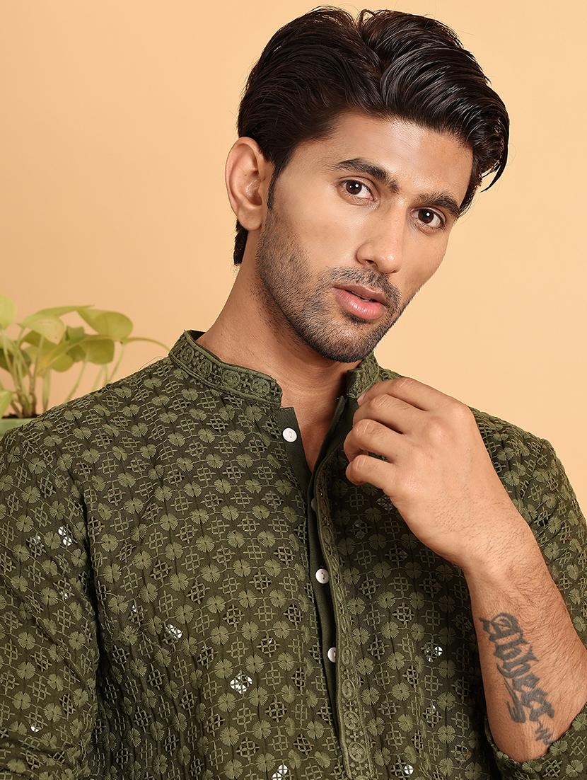 men embroidered mandarin neck long kurta - 21660532 - Standard Image - 5