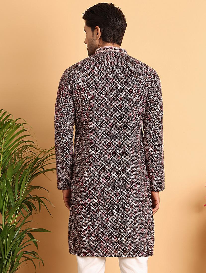 men embroidered mandarin neck long kurta - 21660540 - Standard Image - 3