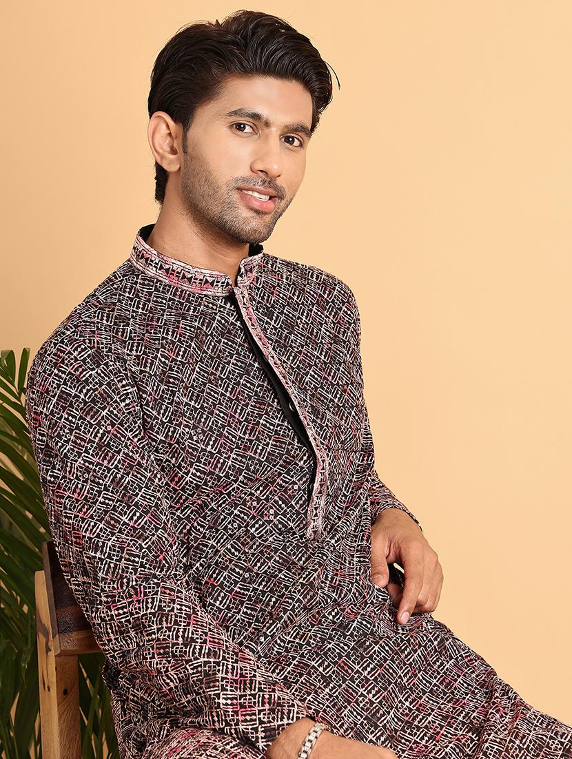 men embroidered mandarin neck long kurta - 21660540 - Standard Image - 5
