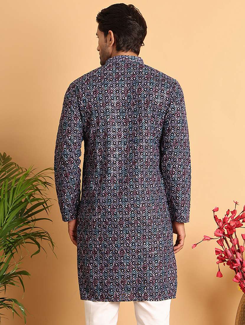 men embroidered mandarin neck long kurta - 21660541 -  Standard Image - 3
