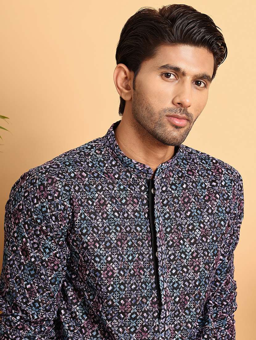 men embroidered mandarin neck long kurta - 21660541 -  Standard Image - 5
