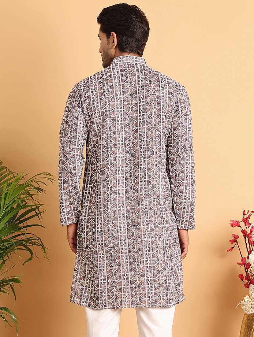 men embroidered mandarin neck long kurta - 21660545 - Standard Image - 3