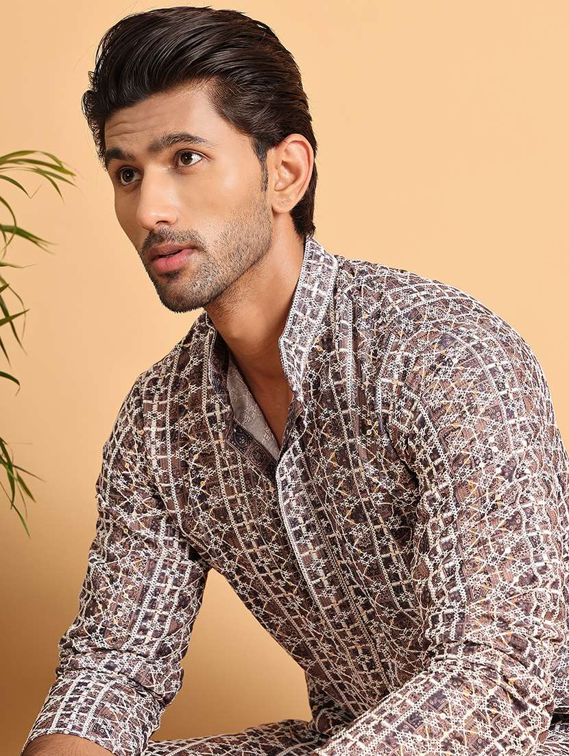 men embroidered mandarin neck long kurta - 21660545 - Standard Image - 5