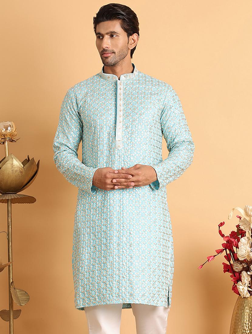 men embroidered mandarin neck long kurta - 21660551 -  Zoom Image - 0