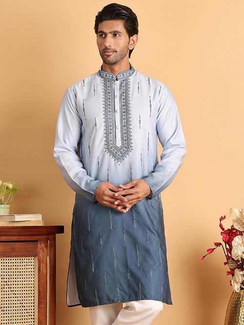men embroidered mandarin neck long kurta - 21660552 -  Standard Image - 0