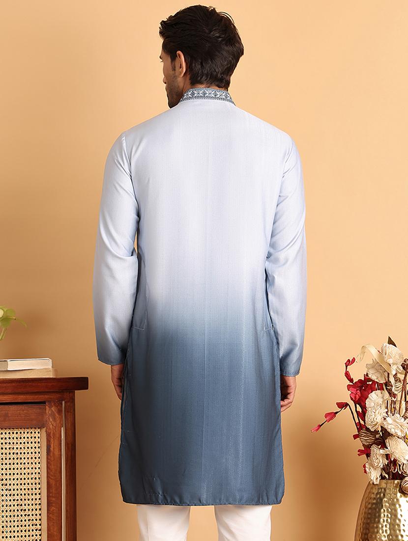 men embroidered mandarin neck long kurta - 21660552 - Standard Image - 3