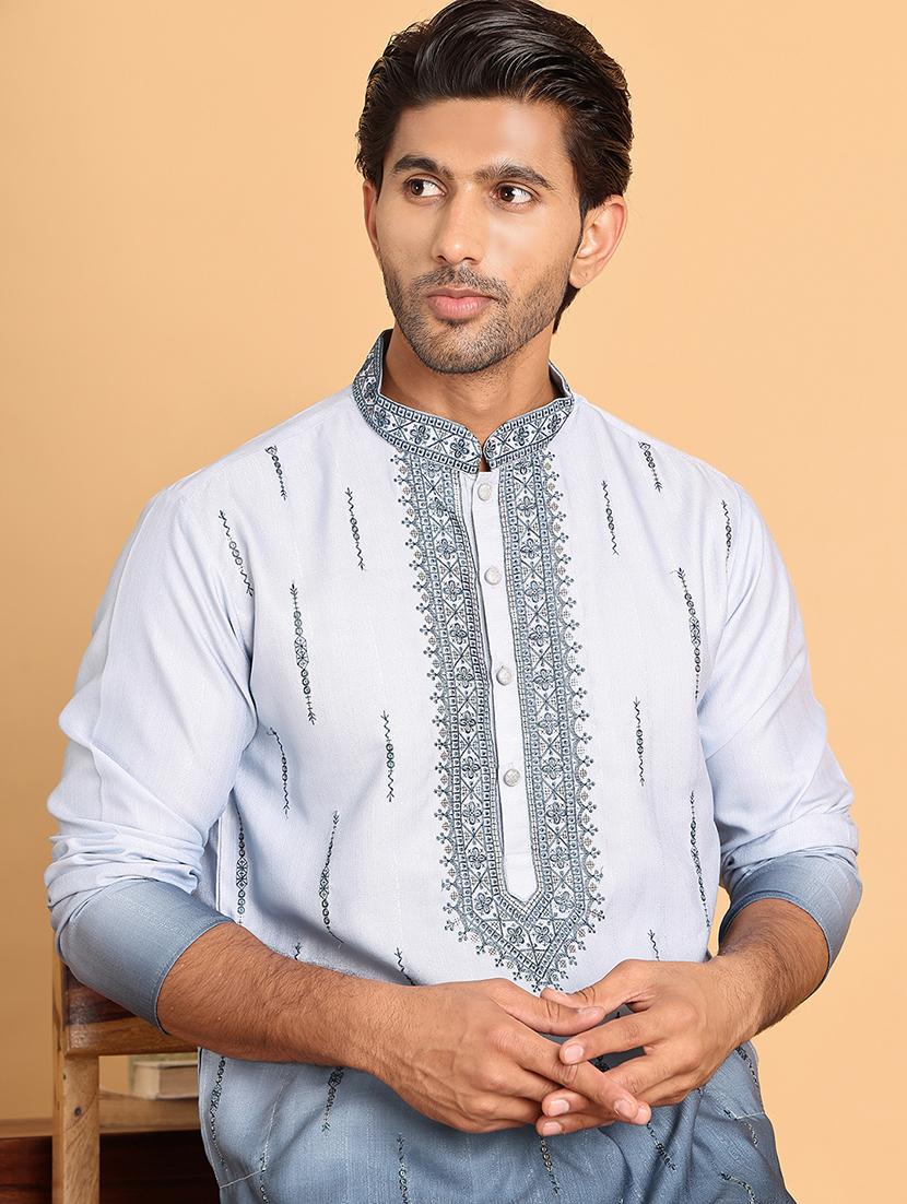 men embroidered mandarin neck long kurta - 21660552 - Standard Image - 5