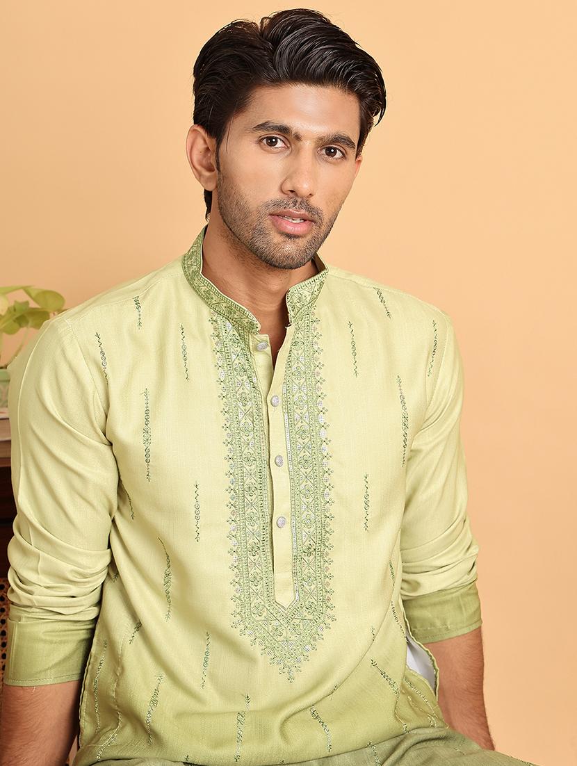 men embroidered mandarin neck long kurta - 21660553 - Standard Image - 5