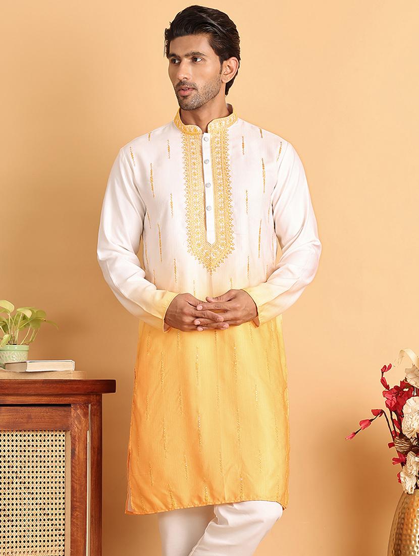 men embroidered mandarin neck long kurta - 21660554 -  Zoom Image - 0
