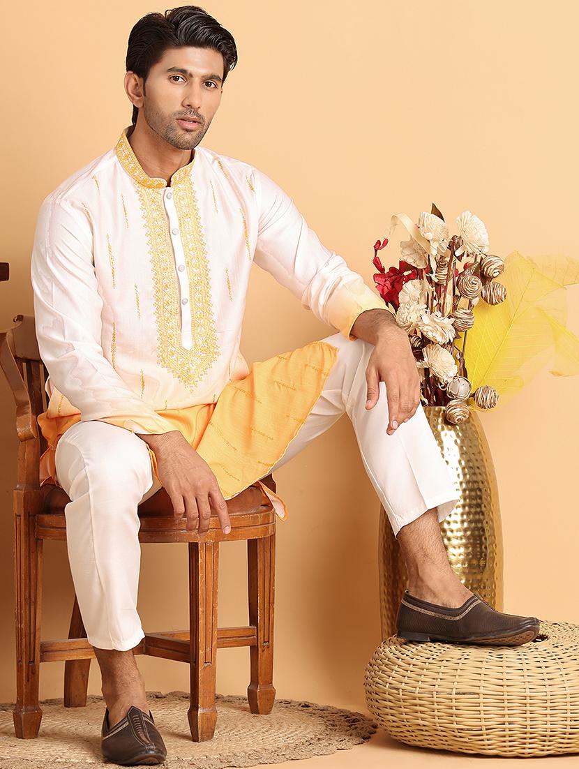 men embroidered mandarin neck long kurta - 21660554 - Standard Image - 3