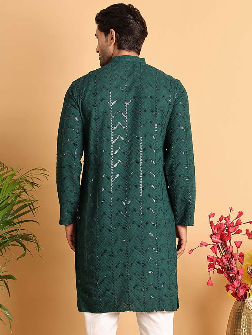 men sequin work mandarin neck long kurta - 21660558 -  Standard Image - 3