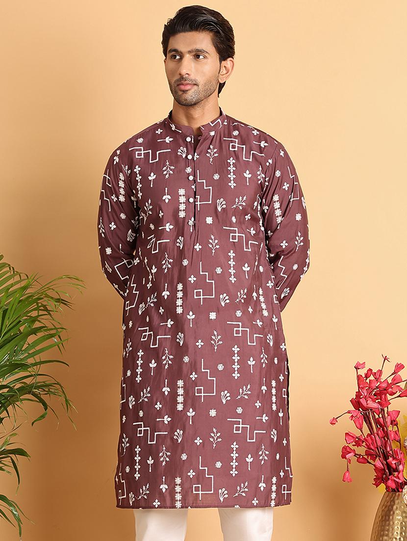 men embroidered mandarin neck long kurta - 21660560 - Zoom Image - 0