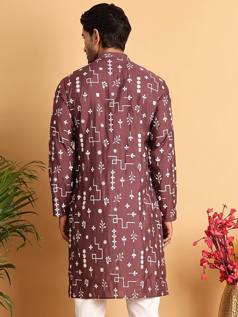 men embroidered mandarin neck long kurta - 21660560 - Standard Image - 3