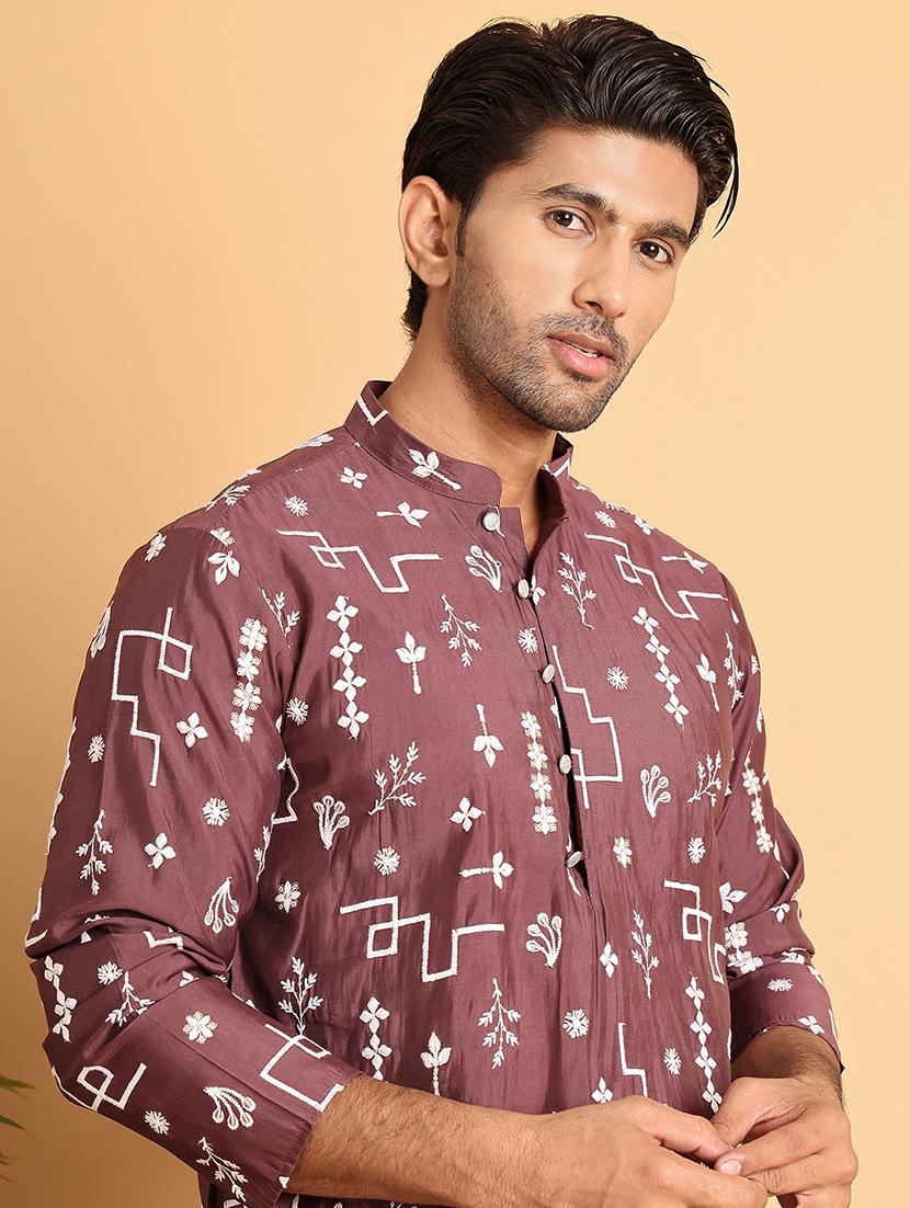 men embroidered mandarin neck long kurta - 21660560 - Standard Image - 5