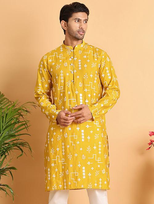 men embroidered mandarin neck long kurta - 21660561 -  Standard Image - 0