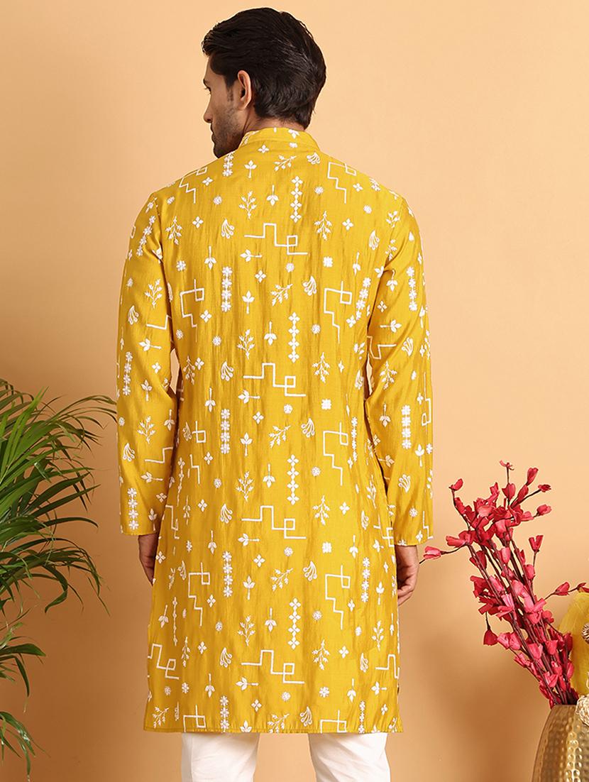 men embroidered mandarin neck long kurta - 21660561 - Standard Image - 3