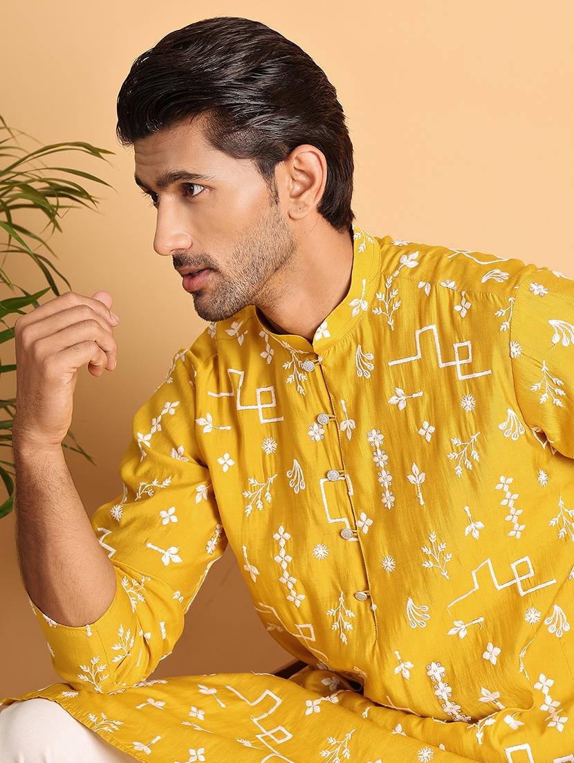 men embroidered mandarin neck long kurta - 21660561 - Standard Image - 5