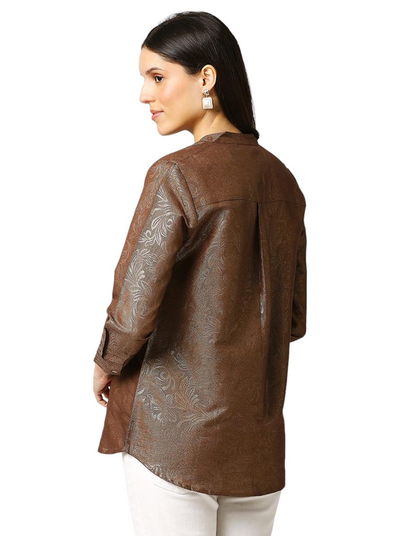 women self design mandarin neck regualr shirt - 21660625 - Standard Image - 3
