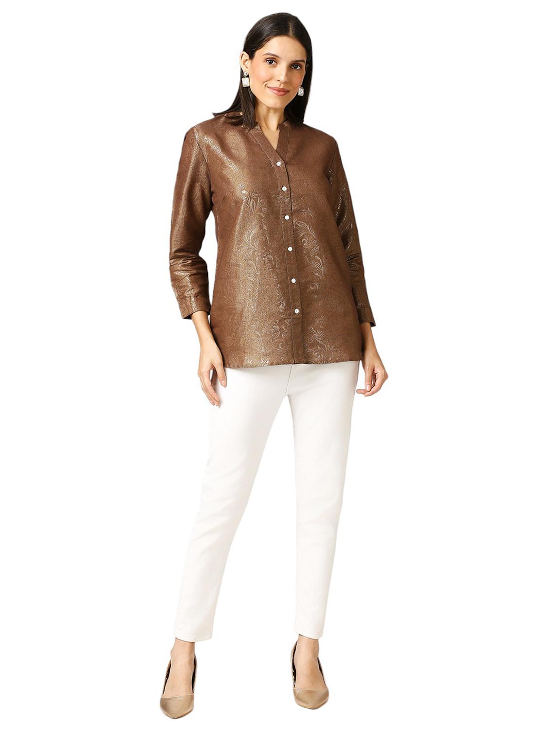 women self design mandarin neck regualr shirt - 21660625 - Standard Image - 5