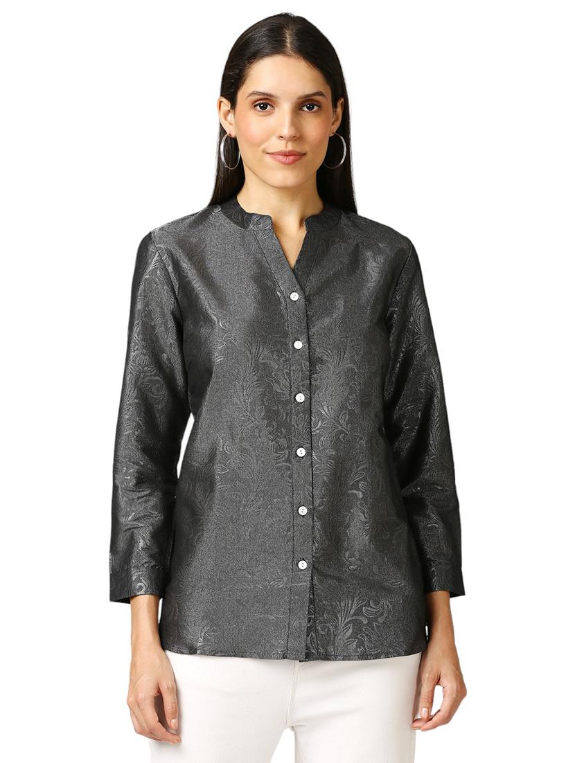 women self design mandarin neck regualr shirt - 21660629 - Zoom Image - 0