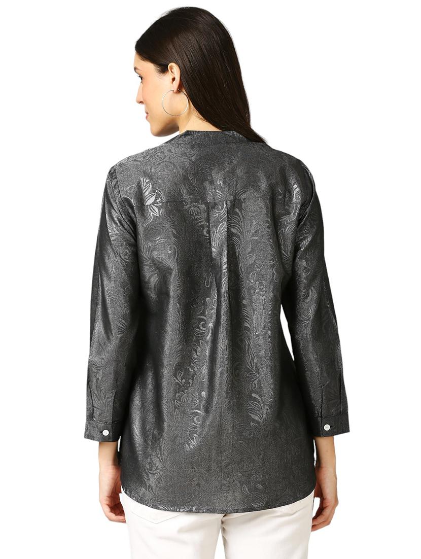 women self design mandarin neck regualr shirt - 21660629 - Standard Image - 3