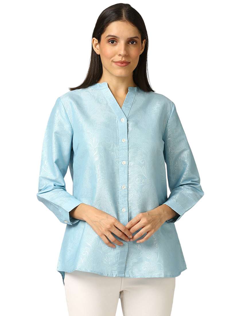 women self design mandarin neck regualr shirt