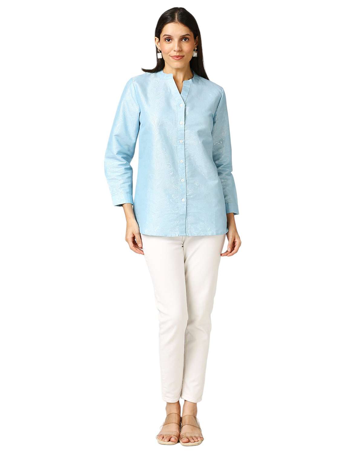 women self design mandarin neck regualr shirt - 21660630 - Standard Image - 5