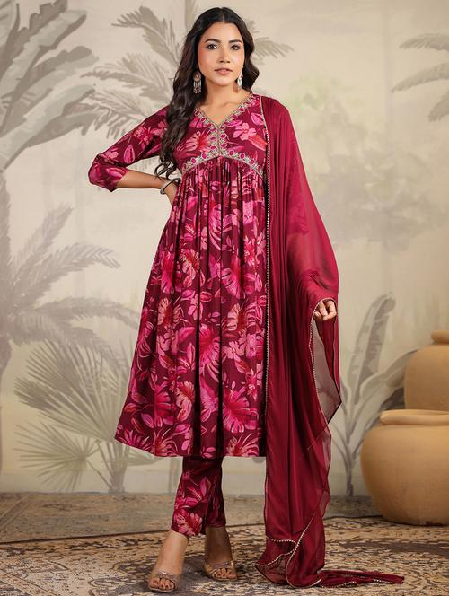 women embroidered three quarter sleeve suit set - 21660750 -  Standard Image - 0