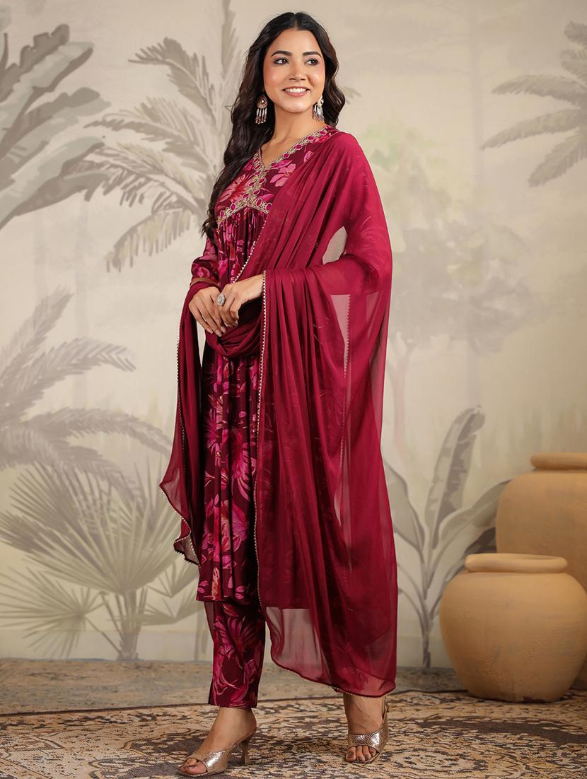 women embroidered three quarter sleeve suit set - 21660750 - Standard Image - 3