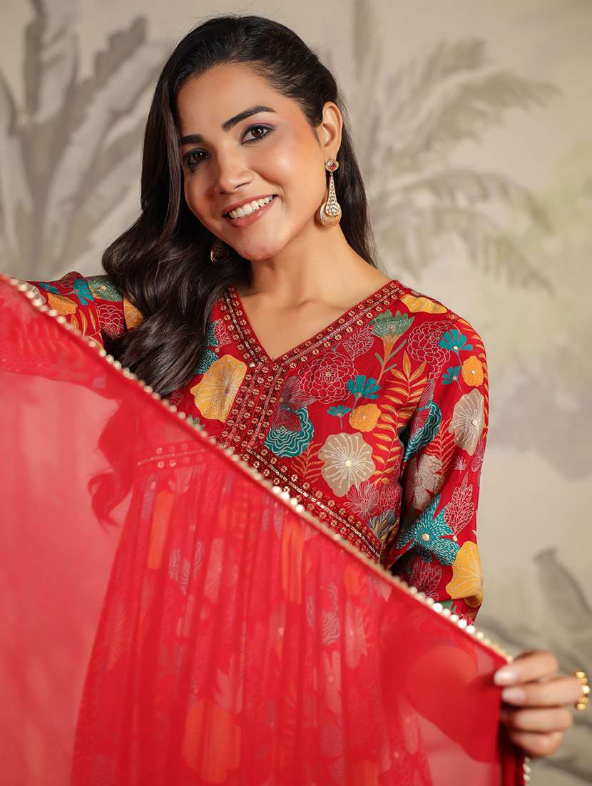 women embroidered three quarter sleeve suit set - 21660751 -  Standard Image - 5