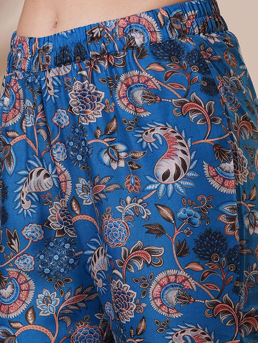 globus women blue round neck floral print drawstring detail tunic with mid-rise narrow pants fusion co-ord set - 21660760 - Standard Image - 5
